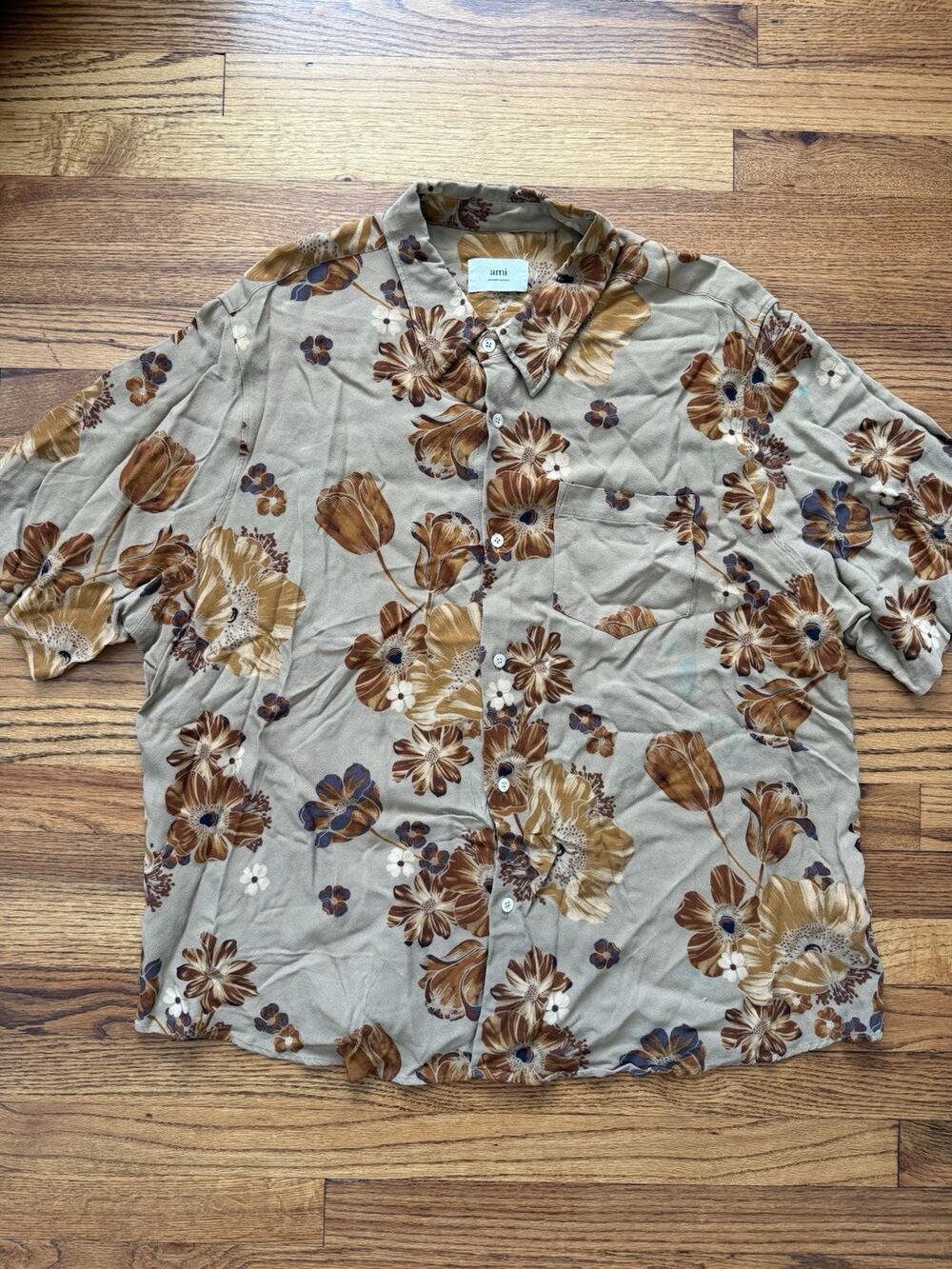 AMI Alexandre Mattiussi Floral Print Short Sleeve Button Down Shirt Size 44 XL